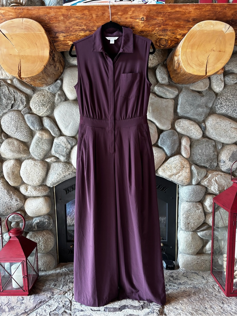 Athleta Wide-Leg Sleeveless Jumpsuit in Cabernet